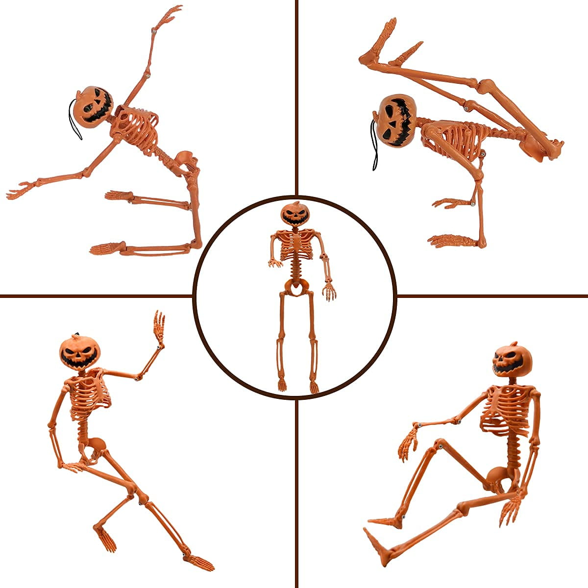 Halloween Pumpkin Skeleton Decorations with Posable Joints Skeletons for Party Haunted House Props Decorations, 2 Packs