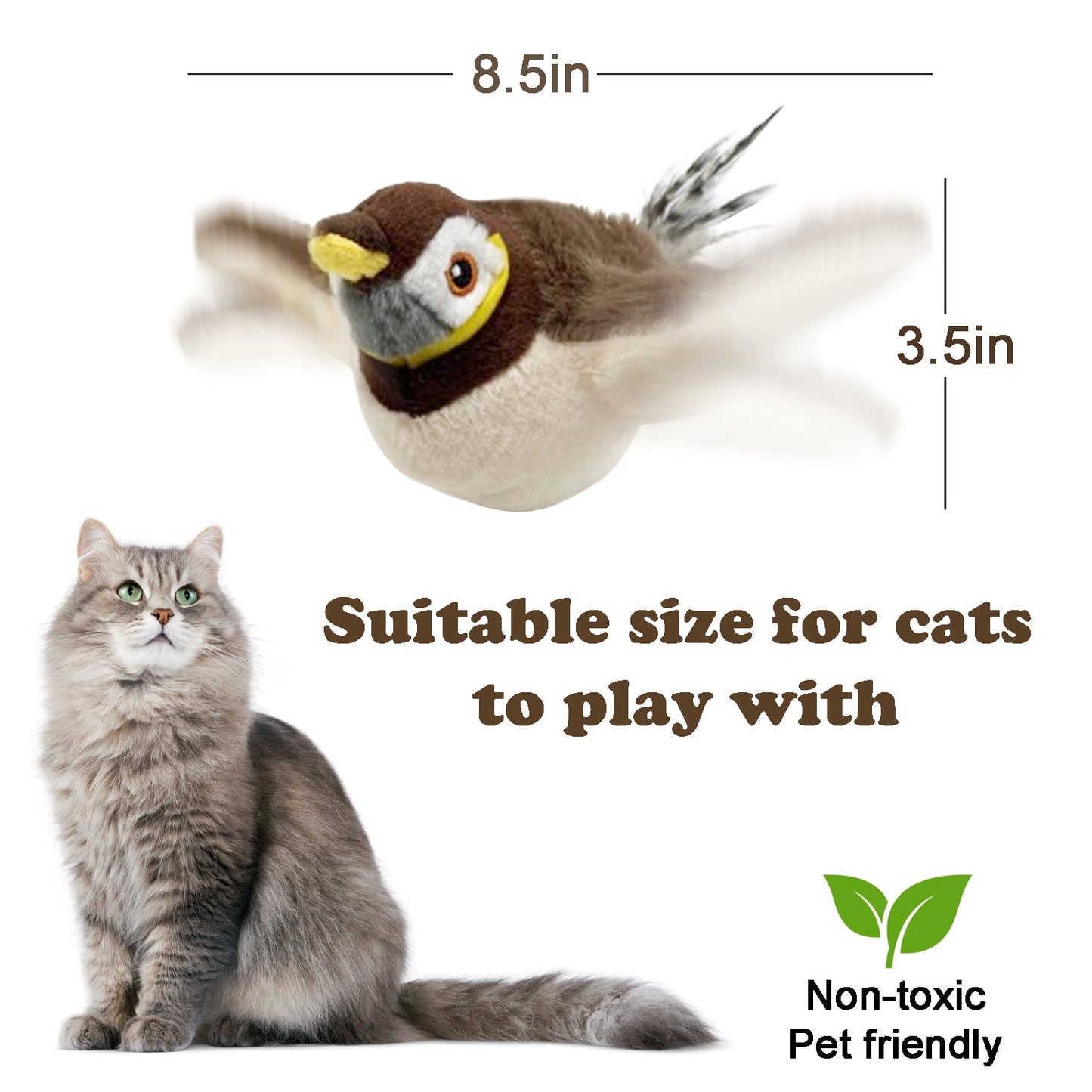 TETOU Cat Toys for Indoor Cats,Flapping Bird Rechargeable Touch Activated Toy Interactive Kitten Exercise Toy Cat Kicker Catnip Toys (No Flying)
