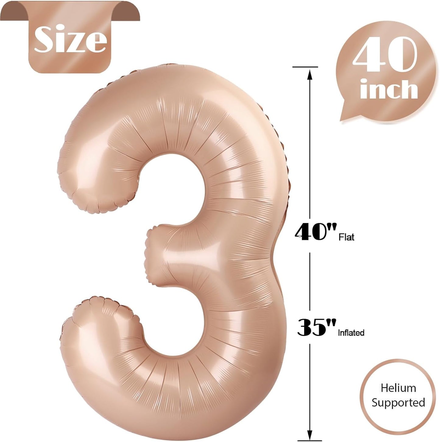 TETOU 40 Inch Cream / Light Brown Number Balloons, Large Big Digit Helium Foil Balloon for Birthday Party