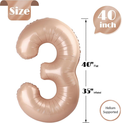 TETOU 40 Inch Cream / Light Brown Number Balloons, Large Big Digit Helium Foil Balloon for Birthday Party