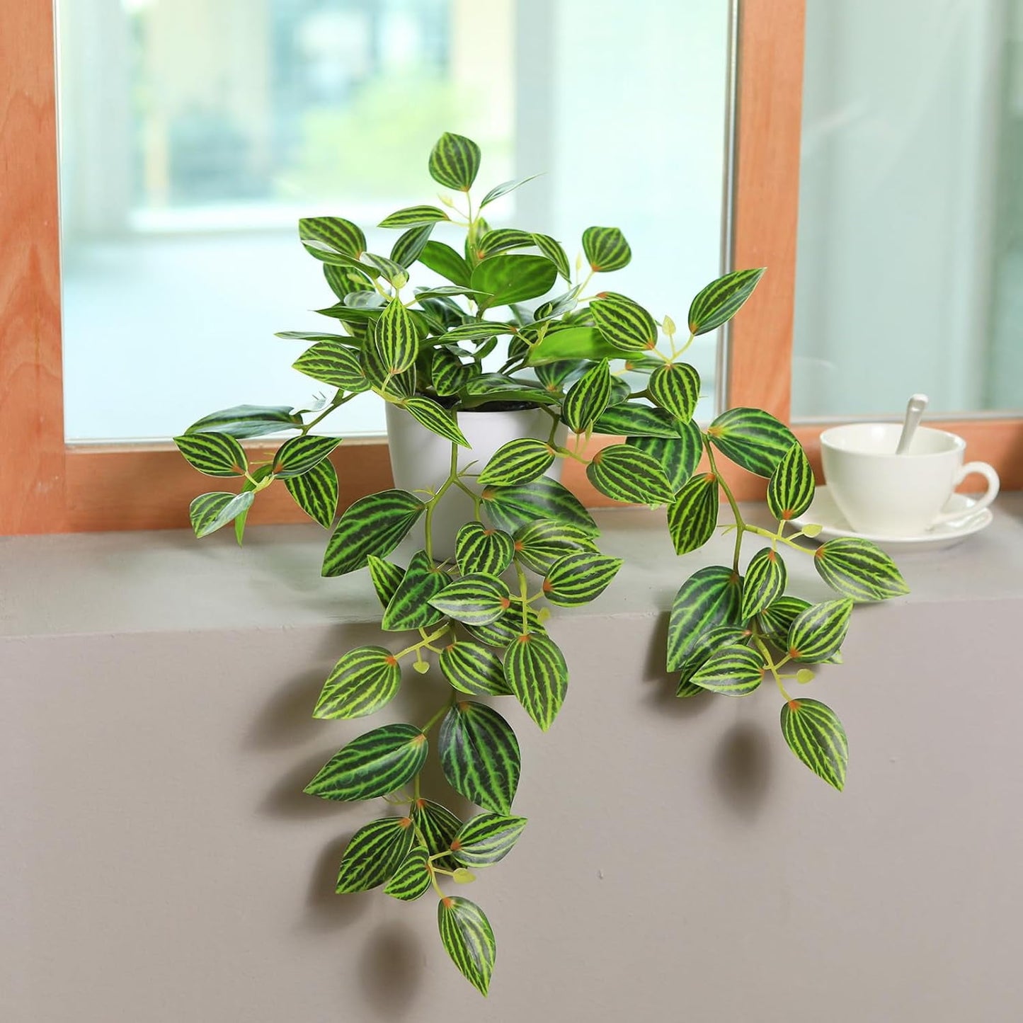 TETOU 15.7" Hanging Vine Plant with Pot Artificial Watermelon Greenery Leaves Faux Plant for Home