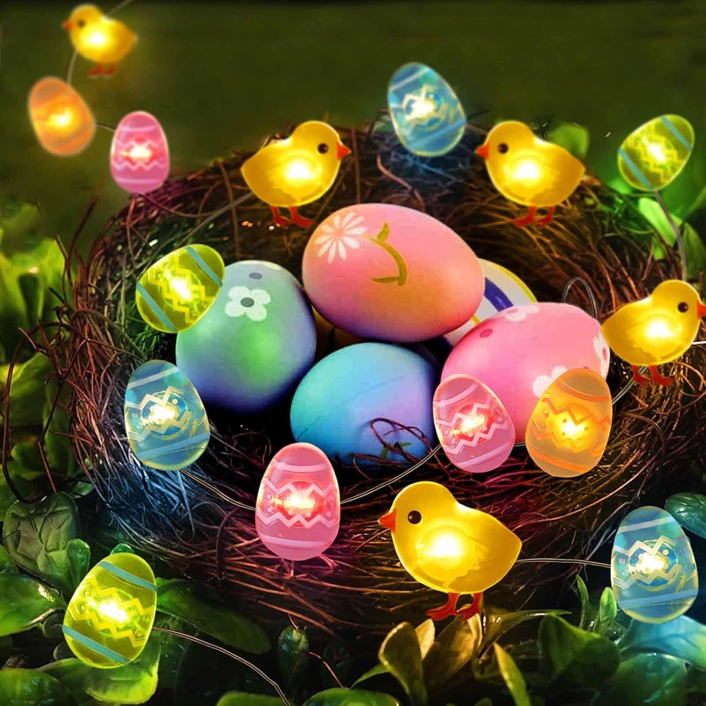 TETOU 13Ft 40Led Egg Easter Light String,Battery Operated Mini Lighted Eggs Spring Easter Garland for Tree Home Fireplace Easter Party Indoor Outdoor Decoration