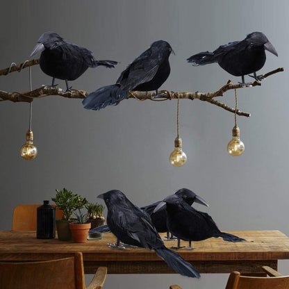 TETOU 6pcs Halloween Black Feathered Foam Crows Realistic Bird Halloween Ravens Decor Props
