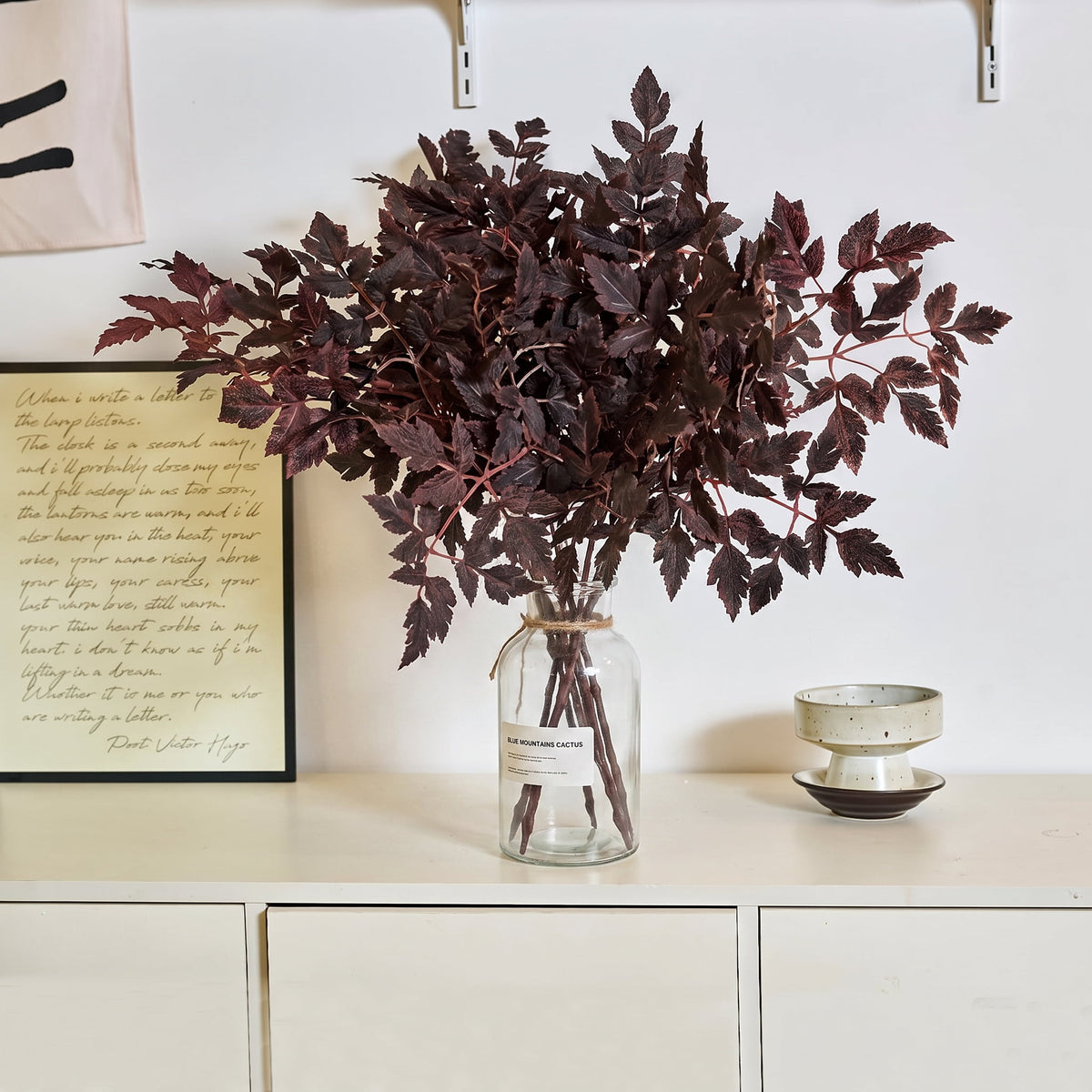 TETOU 6 Pcs 18" Artificial Cimicifuga Plant Leaf Stems,Fall Faux Plum Cimicifuga Ramosa Leaf Branch for Autumn Harvest Halloween Home Vase Wedding Farmhouse Table Mantel Decor