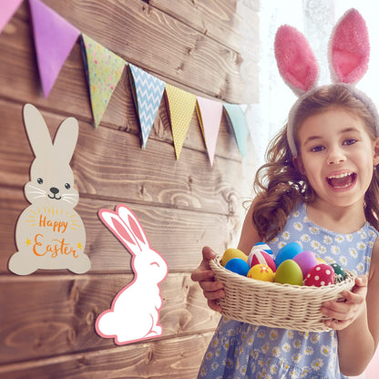 8 Pieces Large Easter Bunny Wood Cutout 8.9 x 5.5 Inch Unfinished Wooden Bunny Slices Wood Rabbit Ornament for Painting Spring Decor Easter Party Crafts DIY, 4 Styles