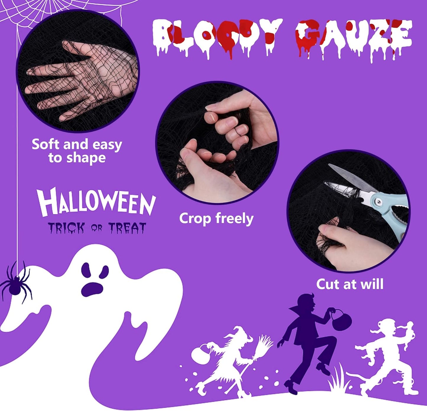 TETOU 2Pcs Hallowe'en Spooky Cloth, 71*30.7 inches Large Black Scary Creepy Gauze, Windows Entryways Cover Gauze for Hallowe'en Party Outdoor Home Wall Decor Supplies