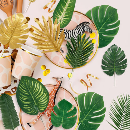 TETOU 110 Pieces 11 Kinds Artificial Tropical Palm Leaves Tropical Leaves Monstera Leaves Safari Jungle Leaf with Stems for Hawaiian Luau Party Beach Table Wedding Shower Birthday Theme Decorations