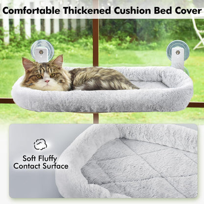 TETOU Cordless Cat Window Perch, Foldable Cat Beds Cat Hammock with 4 Strong Suction Cups for Wall Indoor Cats