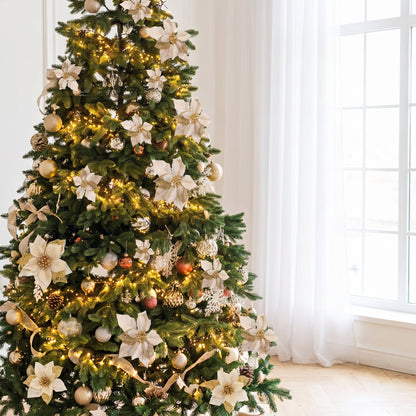 TETOU 36Pcs Gold Christmas Faux Flowers Ornaments, Xmas Artificial Glitter Poinsettia Flowers for Wedding New Year Christmas Tree Wreath Garland Decorations