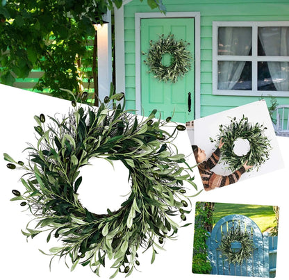 TETOU 20" Artificial Olive Wreath, Olive Branch Greenery Wreath & Olive Leaves, for Window Wall Hanging Front Door Holiday Outdoor Home Decorations