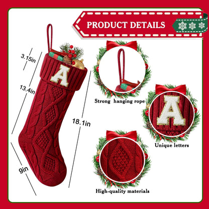 TETOU Christmas Stockings with Initials Letter 18" Stockings for Christmas Decoration - Red A