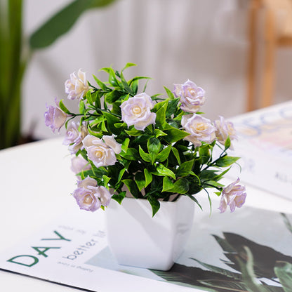 TETOU 4pcs Fake Plants - Small Artificial Greenery Potted Plants with Flowers,Mini Simulation Eucalyptus Plants for Home Office Bathroom Living Room Table Decor