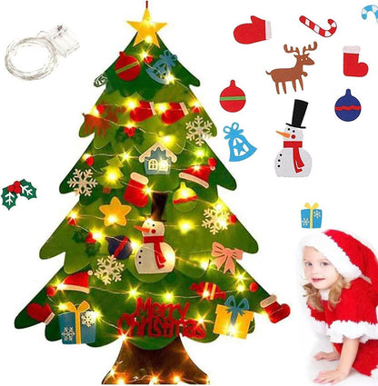 TETOU 3.2Ft Felt Christmas Tree for Toddlers,Felt Xmas Tree Set with String Lights, Christmas Decorations Indoor Wall Hanging Kids Gift