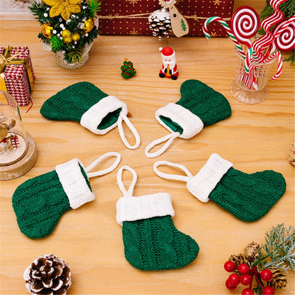 TETOU 6pcs Christmas Mini Stockings Knitted Xmas Classic Small Stocking Fireplace Holiday Hanging Decor