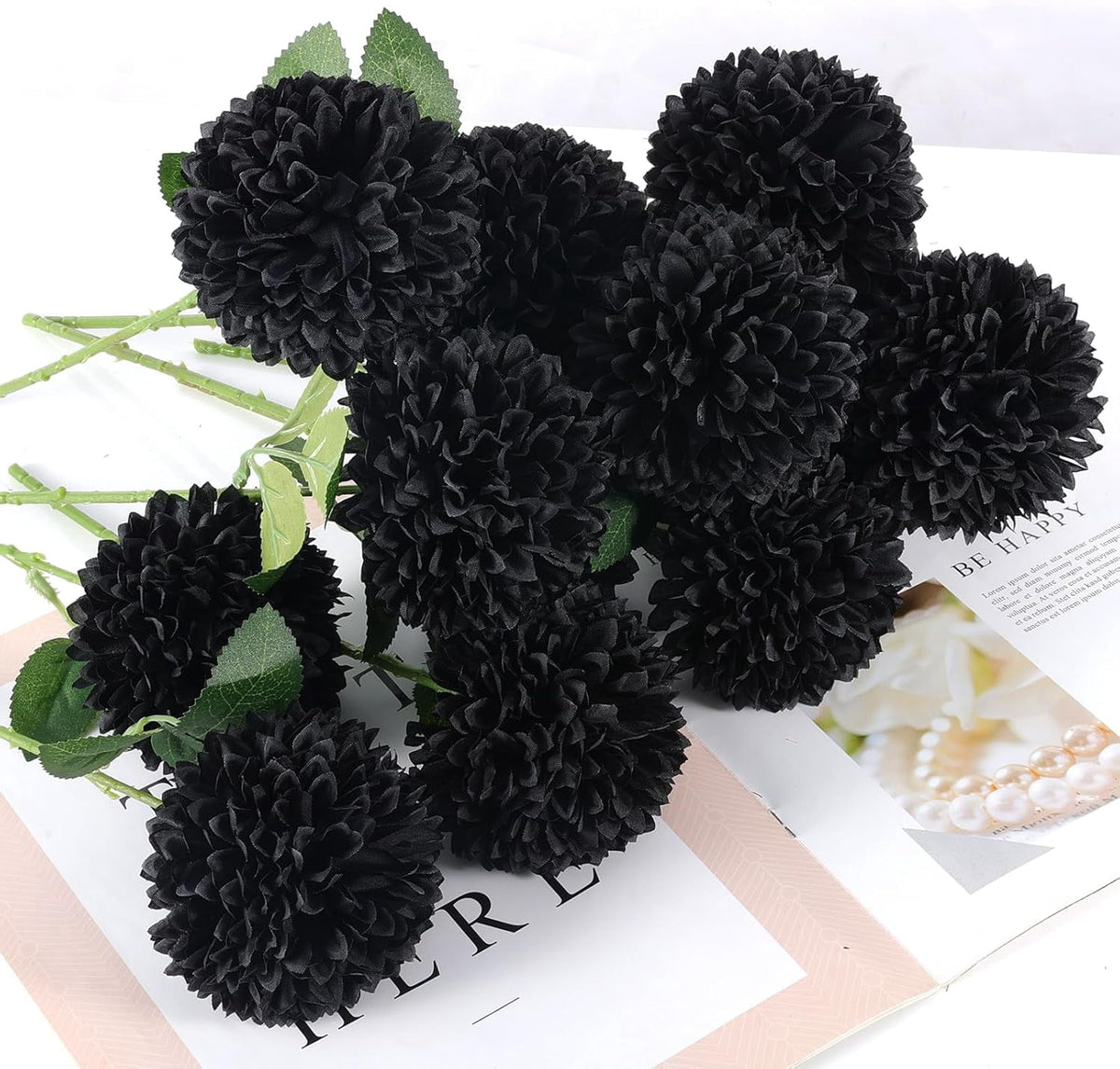 TETOU 12 Pcs Black Artificial Chrysanthemums Flowers,Fake Silk Mums Flowers for Fall Autumn Halloween Home Indoor Floral Arrangement Table Centerpiece Decorations
