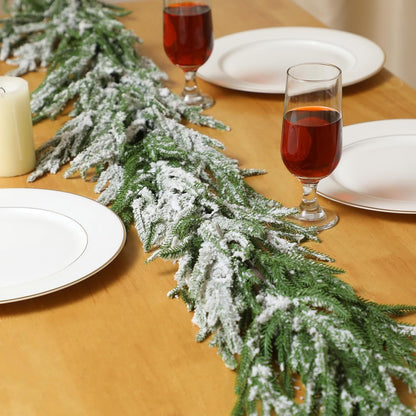 Tetou 6Ft Christmas Norfolk Pine Garland with Snow, Real Touch Cedar Garland, Artificial Greenery Pine Garland for Christmas Decorations Indoor