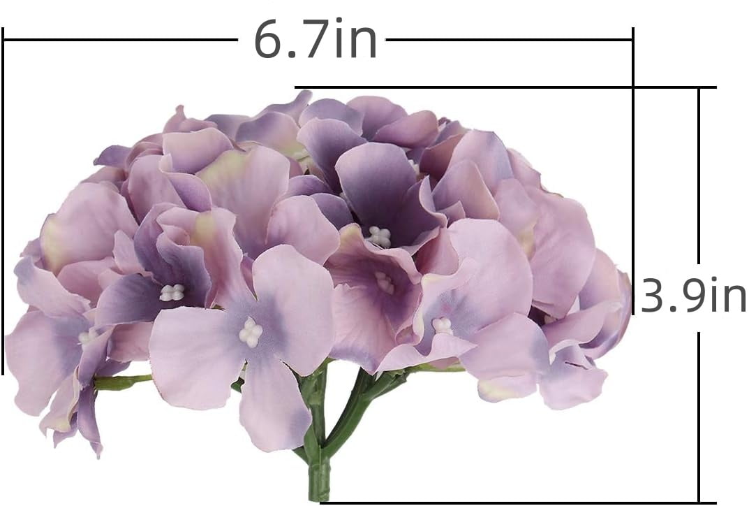 TETOU 10Pcs Silk Hydrangea Heads, Artificial Flowers Heads Fake Flower with Stems for Home Wedding Family Party Decoration - Dream Purple