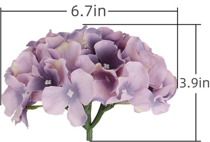 TETOU 10Pcs Silk Hydrangea Heads, Artificial Flowers Heads Fake Flower with Stems for Home Wedding Family Party Decoration - Dream Purple