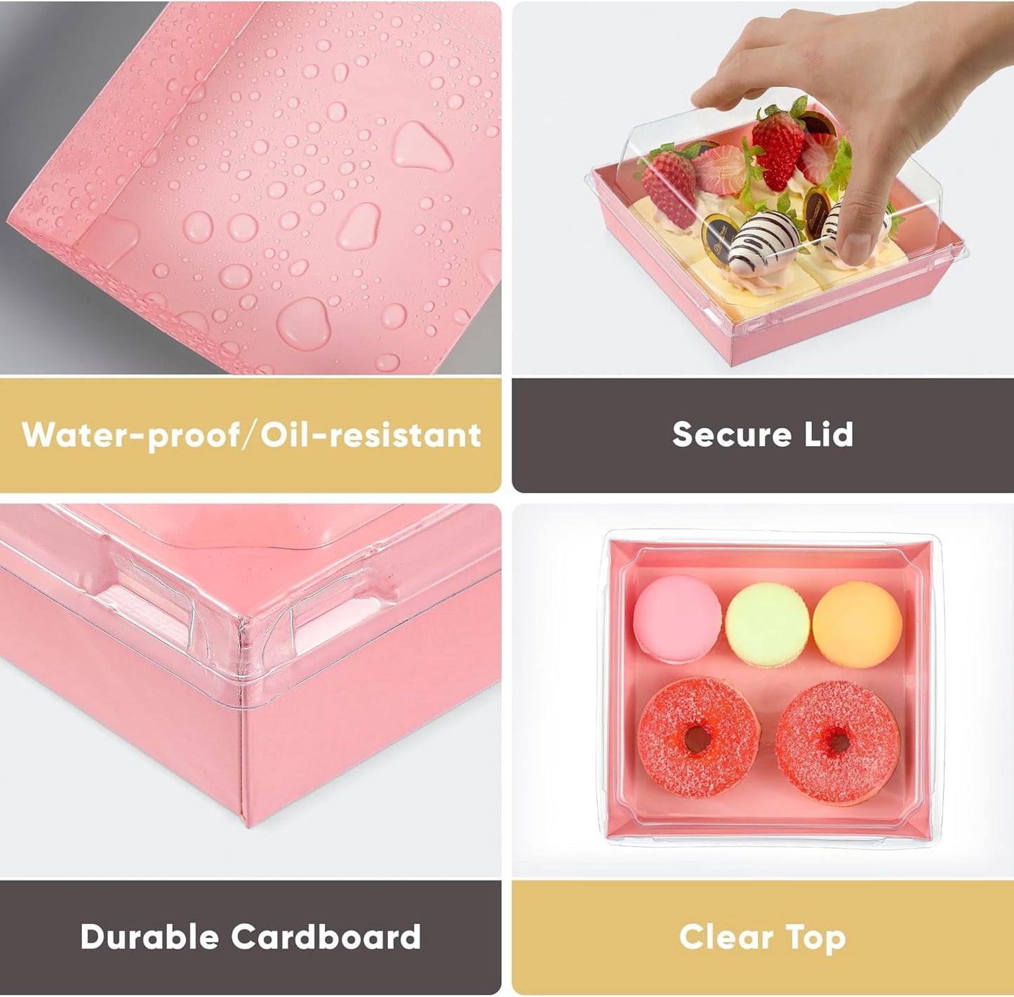 TETOU 50 Pack Small Charcuterie Boxes with Clear Lids,5Inch To Go Paper Mini Charcuterie Cups,Disposable Food Containers Dessert Boxes for Sandwich Cookie Sushi Cake Slice Strawberries (Brown)