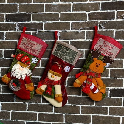 TETOU 3Pcs 18'' Christmas Stocking 3D Plush Santa, Snowman, Elk Xmas Character Classic Large Stockings for Family Kids Holiday Christmas Party Decorations