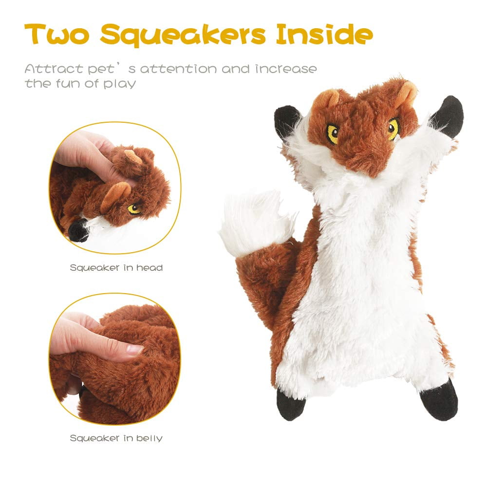 TETOU 2Pcs Squeaky Dog Toys, No Stuffing Crinkle Dog Toys, Interactive Dog Toy for Aggressive Chewers Large Medium Small Dogs (Fox & Lion)