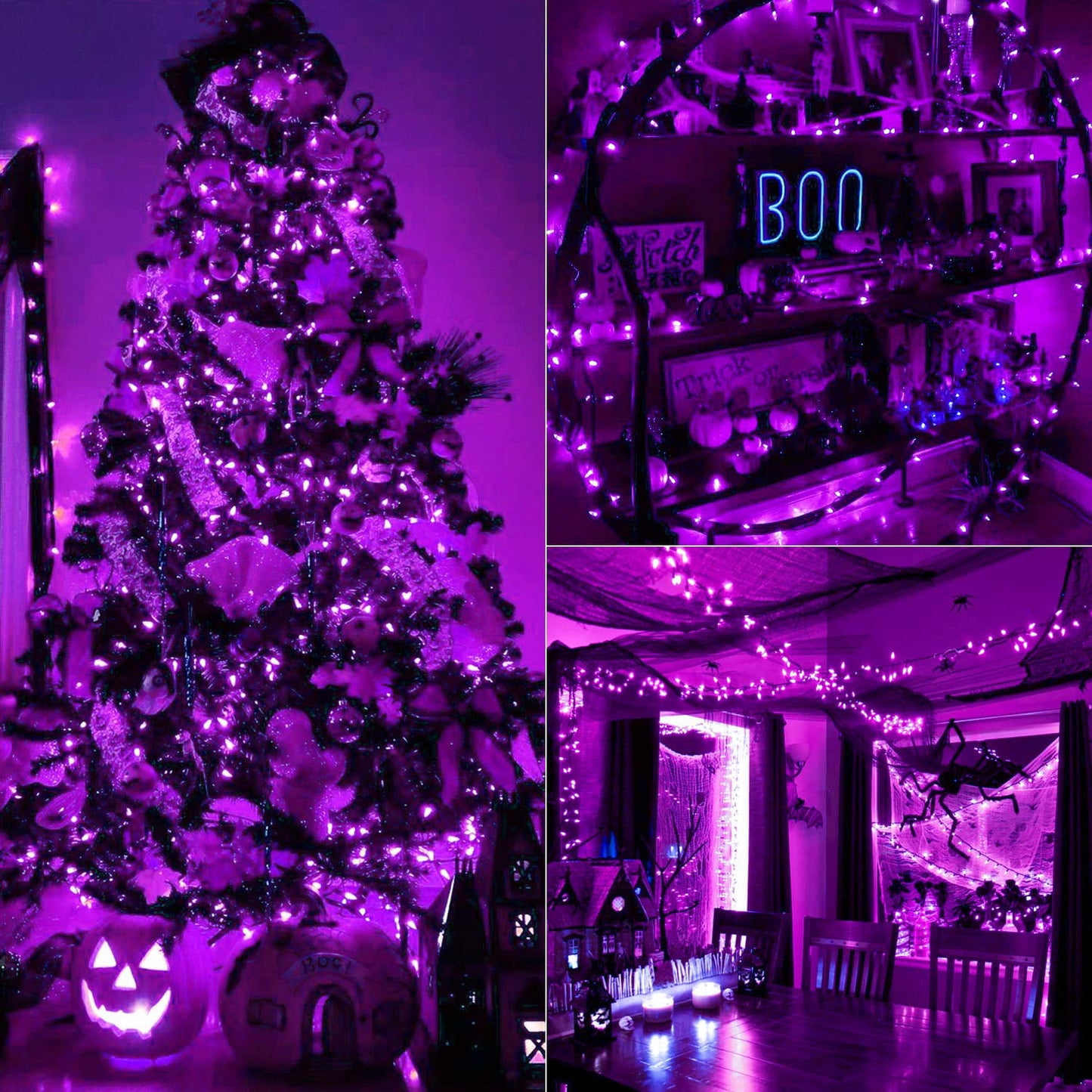 TETOU Halloween Lights, 33ft 100 LED Battery Halloween Lights, 8 Modes String Lights with Timer, Indoor Outdoor Waterproof mini Lights String for Halloween Bedroom Patio Decor - Purple