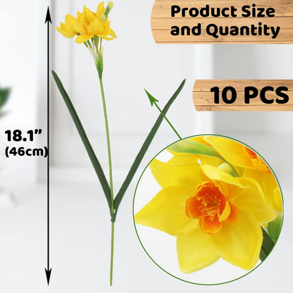 TETOU 10pcs Artificial Daffodils Flowers Real Branches for Vase Arrangement Store Home Wedding Decor - Yellow