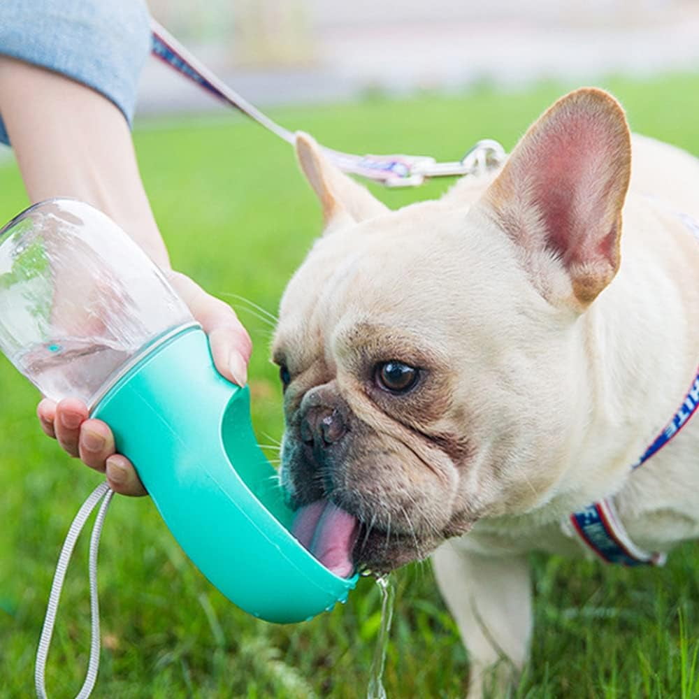 TETOU 8.3*2.5" Dog Water Bottle, 12oz Leak Proof Portable Puppy Water Dispenser with Drinking Feeder for Pets Outdoor Walking Hiking Travel Food Grade Plastic - Blue