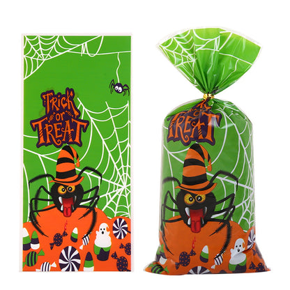 TETOU 50Pcs Hallowe'en Cellophane Treat Bags, 4.92*10.93" Multi Color Candy Bags Bats Pumpkin and Witch Halloween Goody Bags with Twist Ties for Snacks Cookies Packing Halloween Party Favor