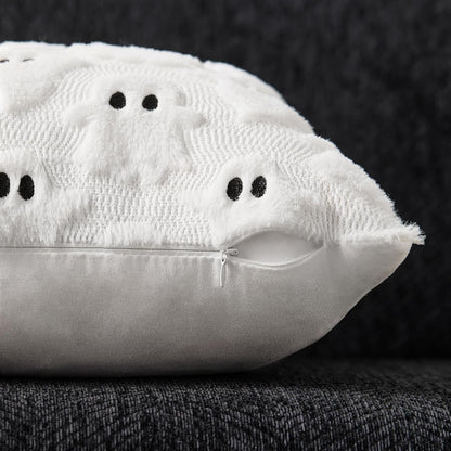 TETOU Halloween Pillow Covers,18"x18"Set of 2 White Ghost Throw Pillow Cases,Soft Faux Fur Wool Couch Cushion for Sofa Bedroom Living Room Home Farmhouse Fall Halloween Decor