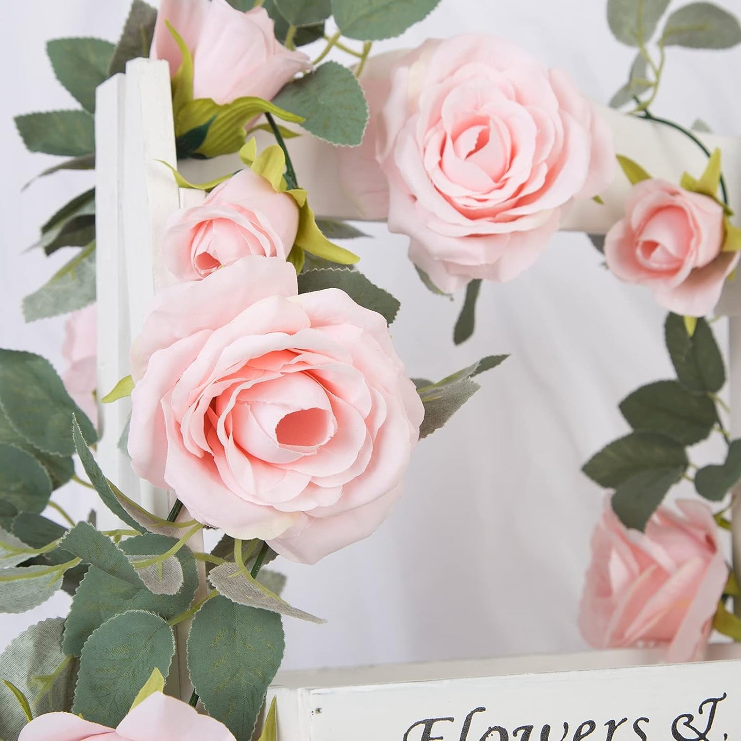 TETOU 4pcs Flower Garland, Faux Artificial Floral Garland Fake Rose Hanging Vine for Wedding Arch Garden Ceremony Background Outdoor Wall Decoration - Pink