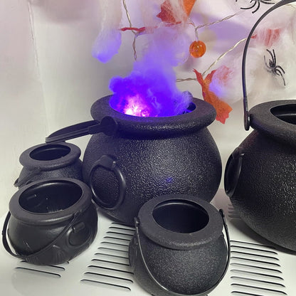 TETOU 3Pcs Mini Candy Cauldron Kettles, Plastic Hallowe'en Candy Bucket Witch's Cauldron Trick or Treat for St. Patrick's Day Hallowe'en Decoration and Kid Birthday Party Favors - Flame, Black, 1L+2S