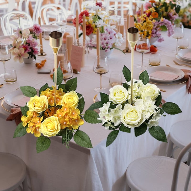 3 Pack Artificial Rose Candle Ring Flower Wreaths for Candlestick Wedding Table Decoration