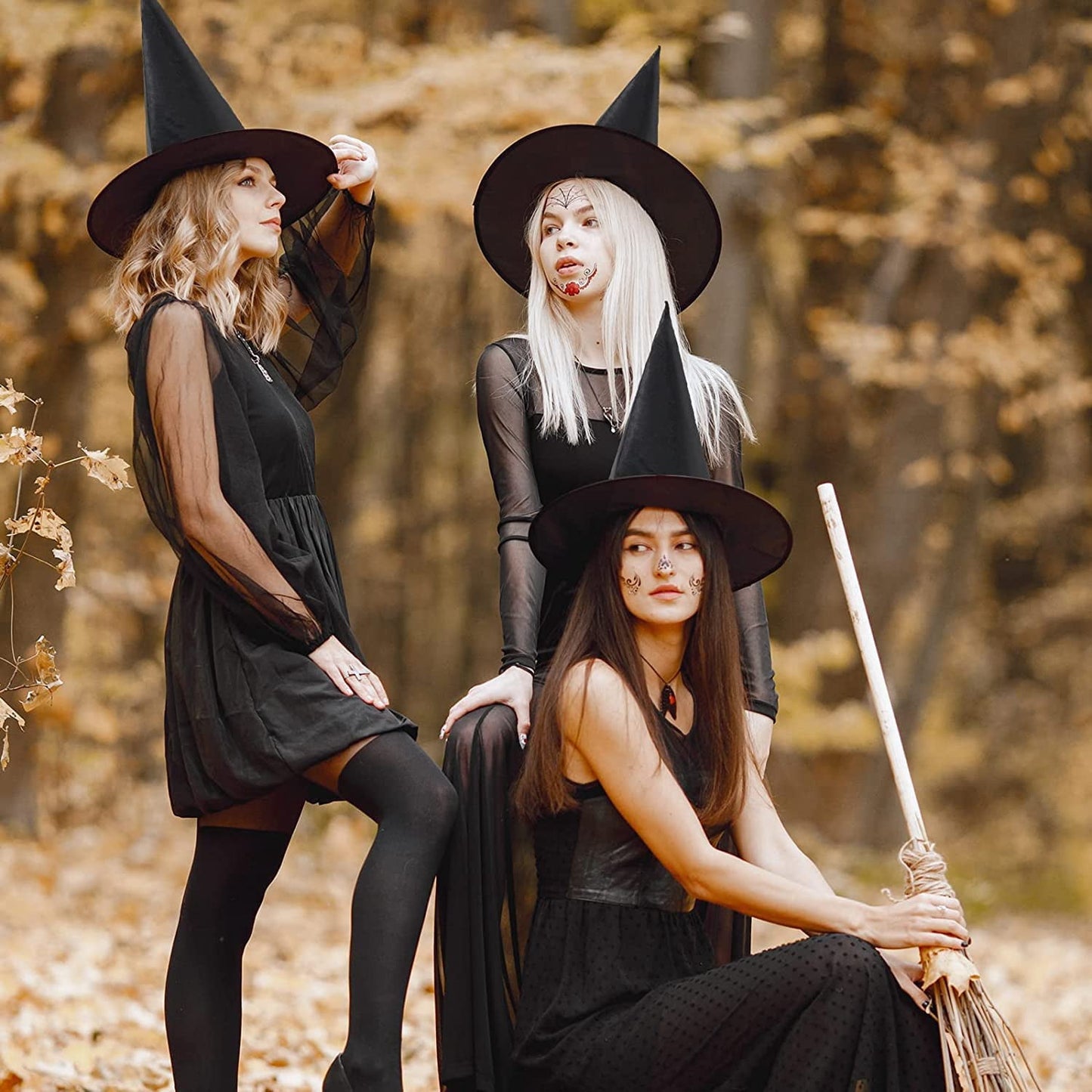 TETOU 5Pcs Halloween Witch Hats, 14.96" Halloween Costume Accessory Witch Hat for Adult Halloween Party Decorations