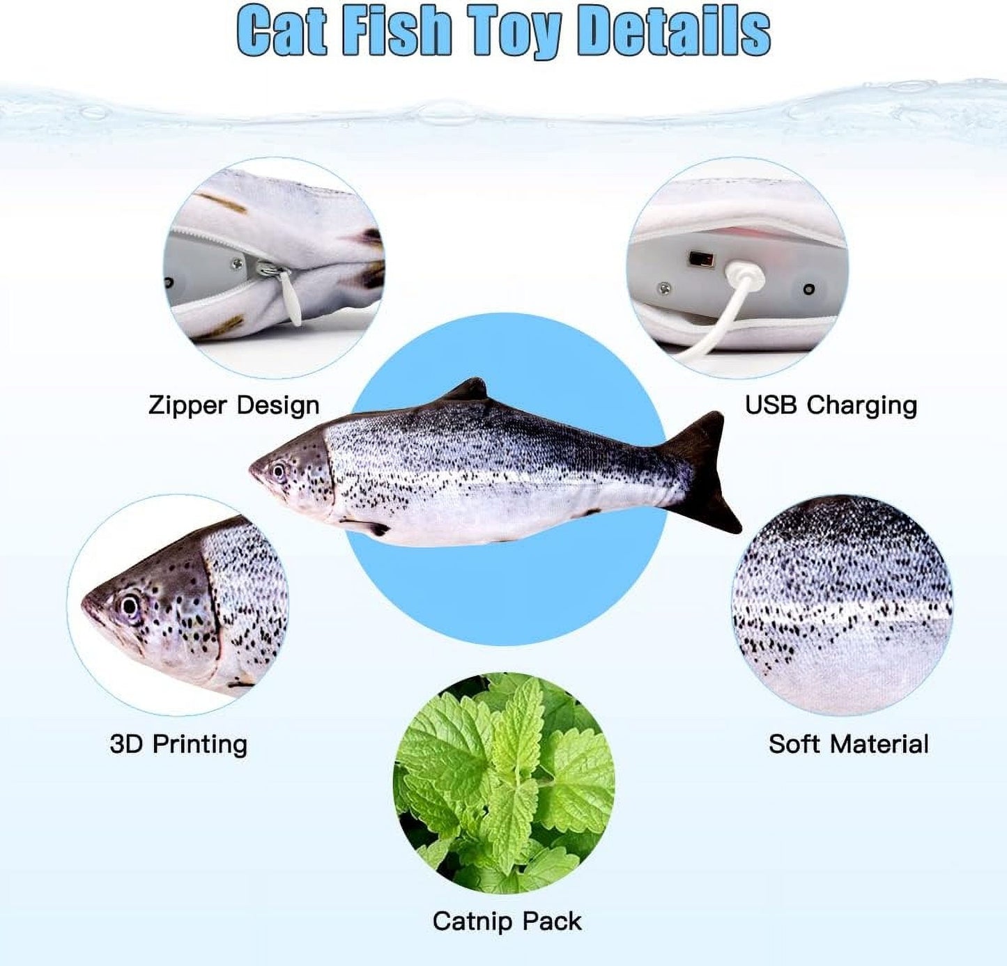 TETOU 2 Pack 11" Interactive Fish Cat Toys Flopping Fish with SilverVine and Catnip Moving Cat Kicker Cat Toys for Indoor Cats Puppy Play Chase Exercise Activity