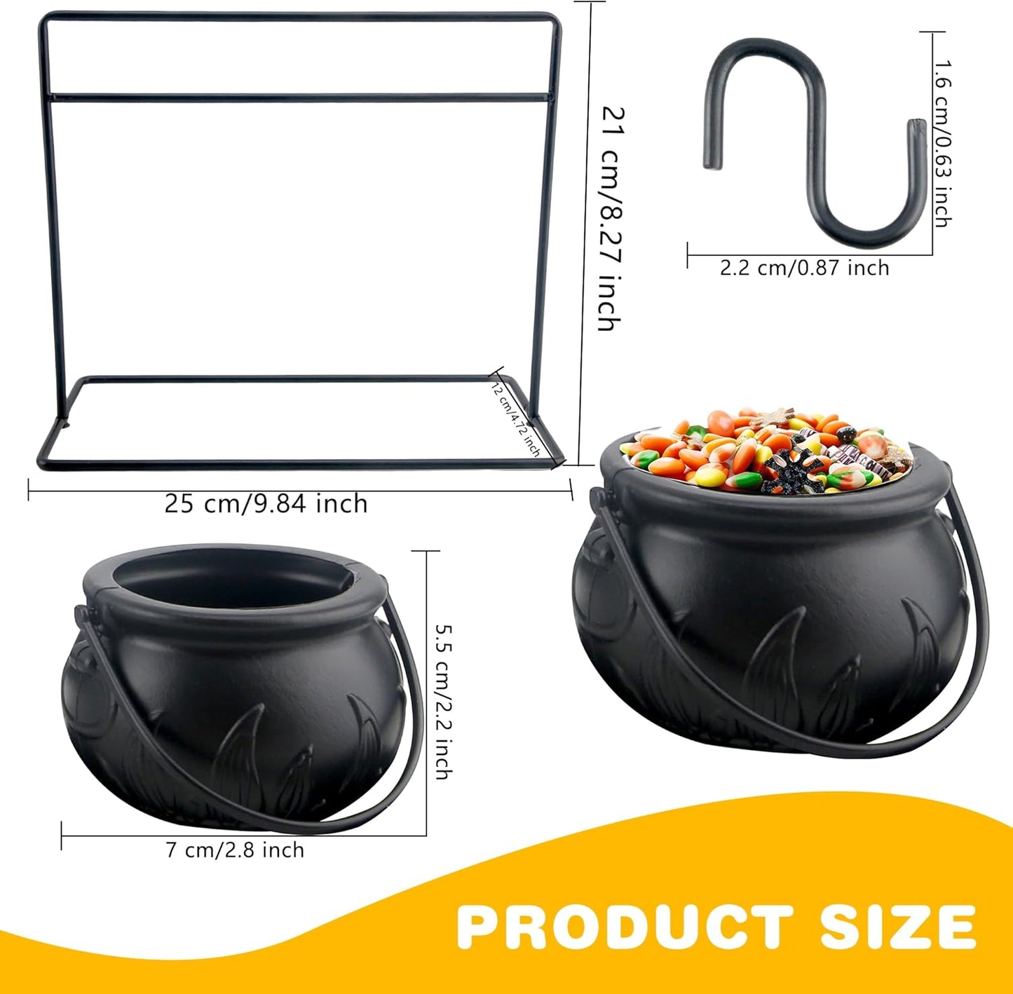 TETOU 6Pcs Halloween Witches Cauldron Serving Bowls Decor, Hallowe'en Candy Bowl with Cauldron on Rack for Hallowe'en Party Decoration