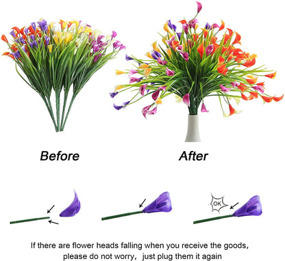 TETOU 5pcs Artificial Calla Lily Plastic Flowers UV Resistant Fake Plants Home Garden Indoor Outdoor Decor - Rose