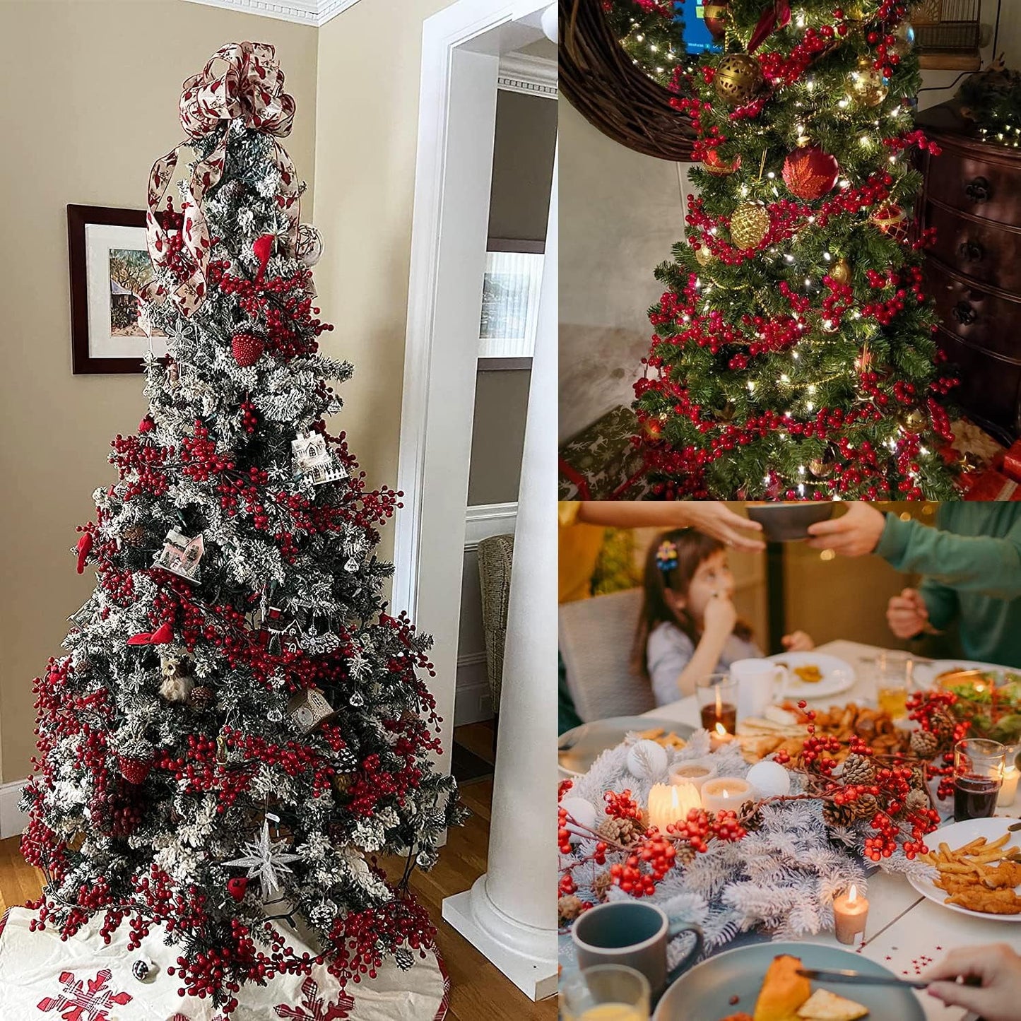 TETOU 5.9ft Christmas Red Berry Garland with Lights DIY Artificial Garland for Indoor Mantle Staircase Home Decoration