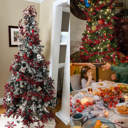 TETOU 5.9ft Christmas Red Berry Garland with Lights DIY Artificial Garland for Indoor Mantle Staircase Home Decoration
