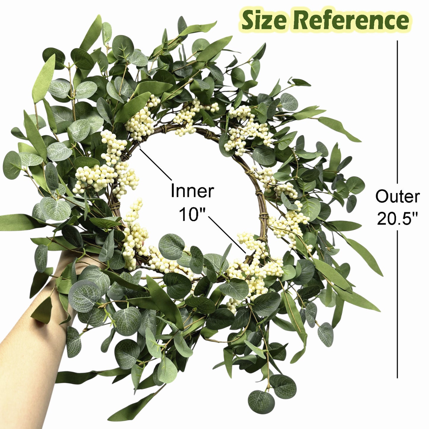 TETOU 20.5" Artificial Wreath, Eucalyptus Wreath, Spring Summer Wreath for Front Door Outside Farmhouse Decor Eucalyptus Wreath Window Hanging Wall Party Decorations