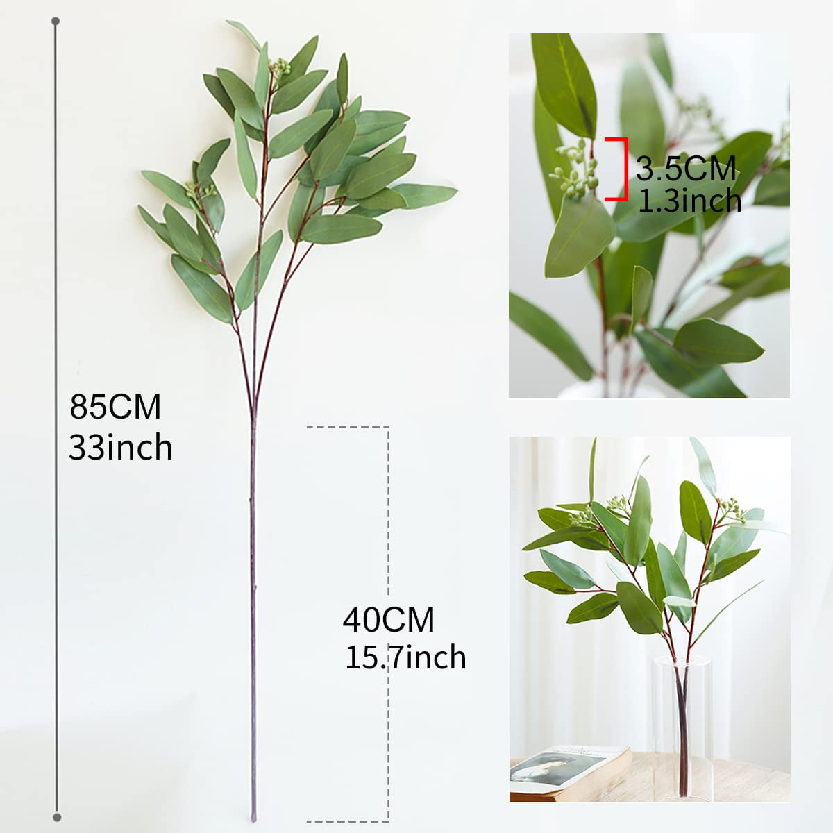 TETOU Artificial Eucalyptus Stems with Seeds, 33'' Tall Fake Plants Leaves Olive Tree Branches, Faux Greenery Stems for Bridal Wedding Bouquet Vase Table Centerpiece Decor