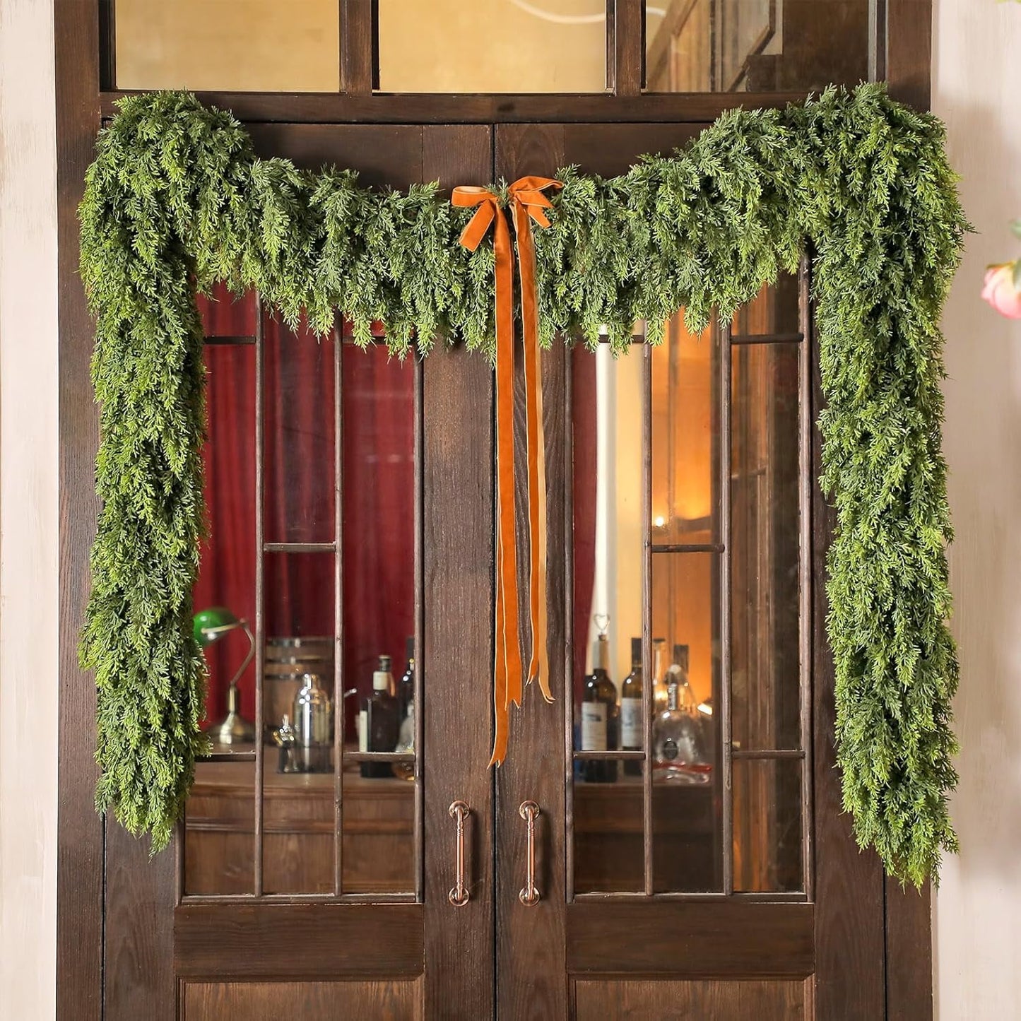 TETOU 6Ft 1Pc Christmas Cedar Garland Artificial Realistic Green Cedar Garland Real Touch Faux Cedar Pine Needles Garland for Home Fireplace Indoor Outdoor Holiday Mantle Xmas Decoration