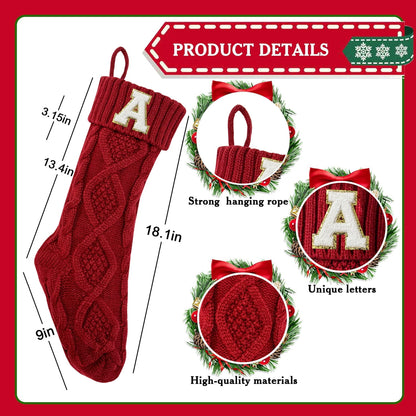 TETOU Christmas Stockings with Initials Letter 18" Stockings for Christmas Decoration - Red M