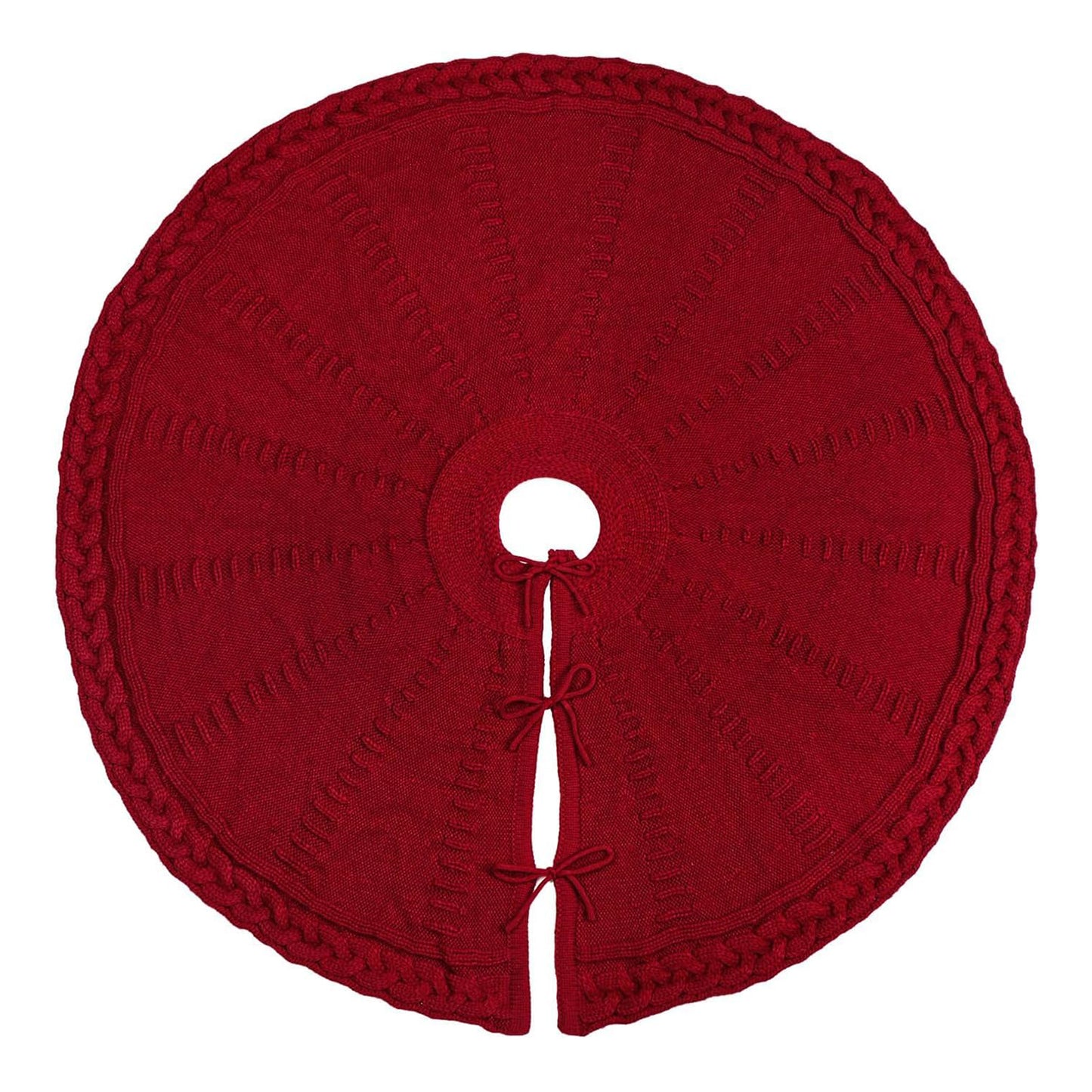 TETOU 48In Knitted Christmas Tree Skirt, Wine Red Tree Skirt, Braided Cable Knit Thick Rustic Christmas Tree Decorations, Farmhouse Christmas Decor Xmas Holiday Home Party Decorations
