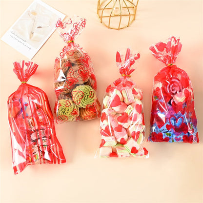 TETOU 100pcs Valentine's Day Candy Treat Bags Cellophane Gift Snack Bag with Ties Party Favor Supplies