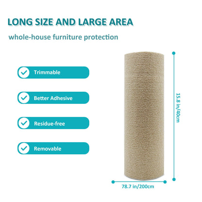 TETOU 15.8*78.7" Cat Scratching Mat with Self-Adhesive Trimmable, Replacement for Cat Tree Shelf Shelves, Cat Scratch Carpet for Indoor Cats - Beige