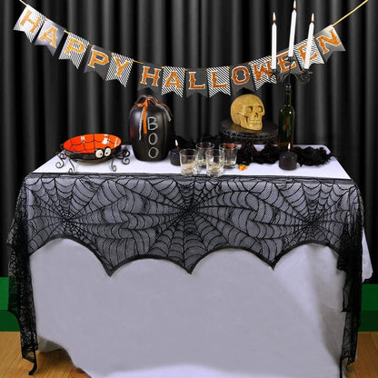 Halloween Decoration Black Lace Spiderweb Fireplace Mantle Scarf Cover Festive Party Supplies