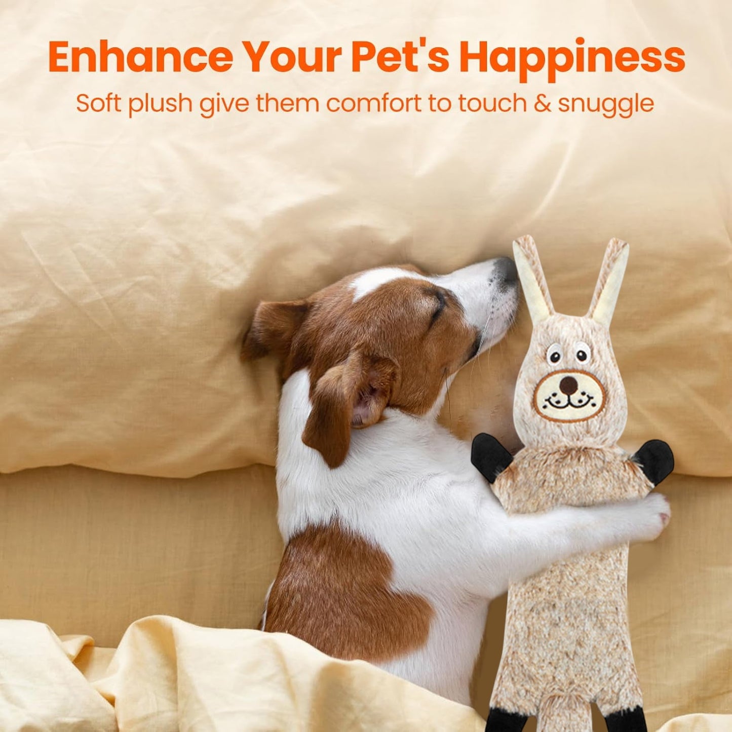 TETOU 2Pcs Squeaky Dog Toys, No Stuffing Crinkle Dog Toys, Interactive Dog Toy for Aggressive Chewers Large Medium Small Dogs (Bunny & Cow)