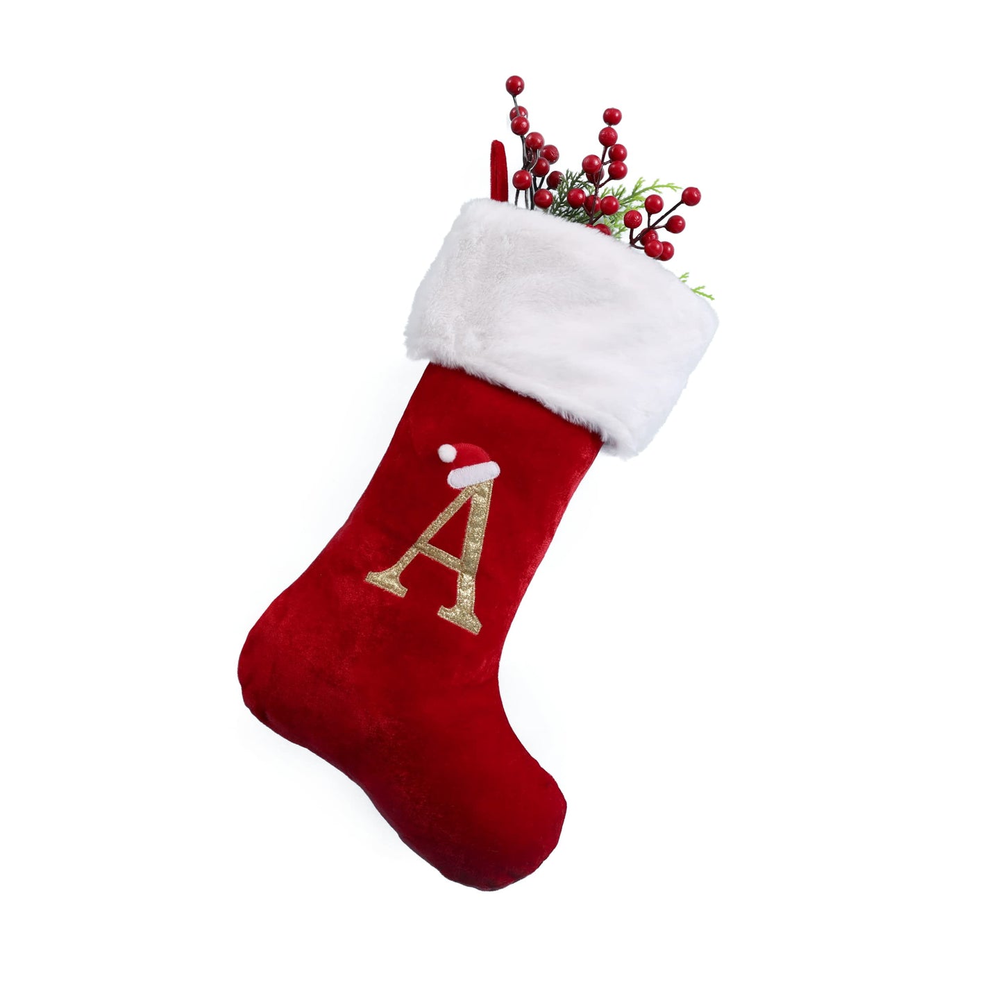 TETOU 20" Monogrammed Christmas Stockings with Letters Soft Plush Velvet Large Red Stockings New Year Family Decor M