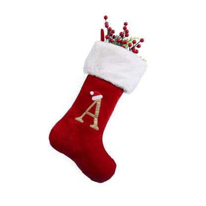 TETOU 20" Monogrammed Christmas Stockings with Letters Soft Plush Velvet Large Red Stockings New Year Family Decor M